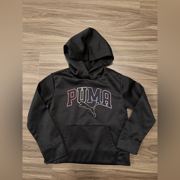 PUMA Kids Black Fleece lined Hoodie with Multicolor Logo size 7 - Picture 1 of 5